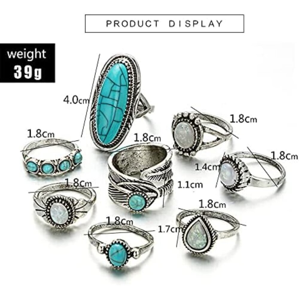 Colorful Gem Turquoise Opal Stackable Knuckle Rin… - image 2